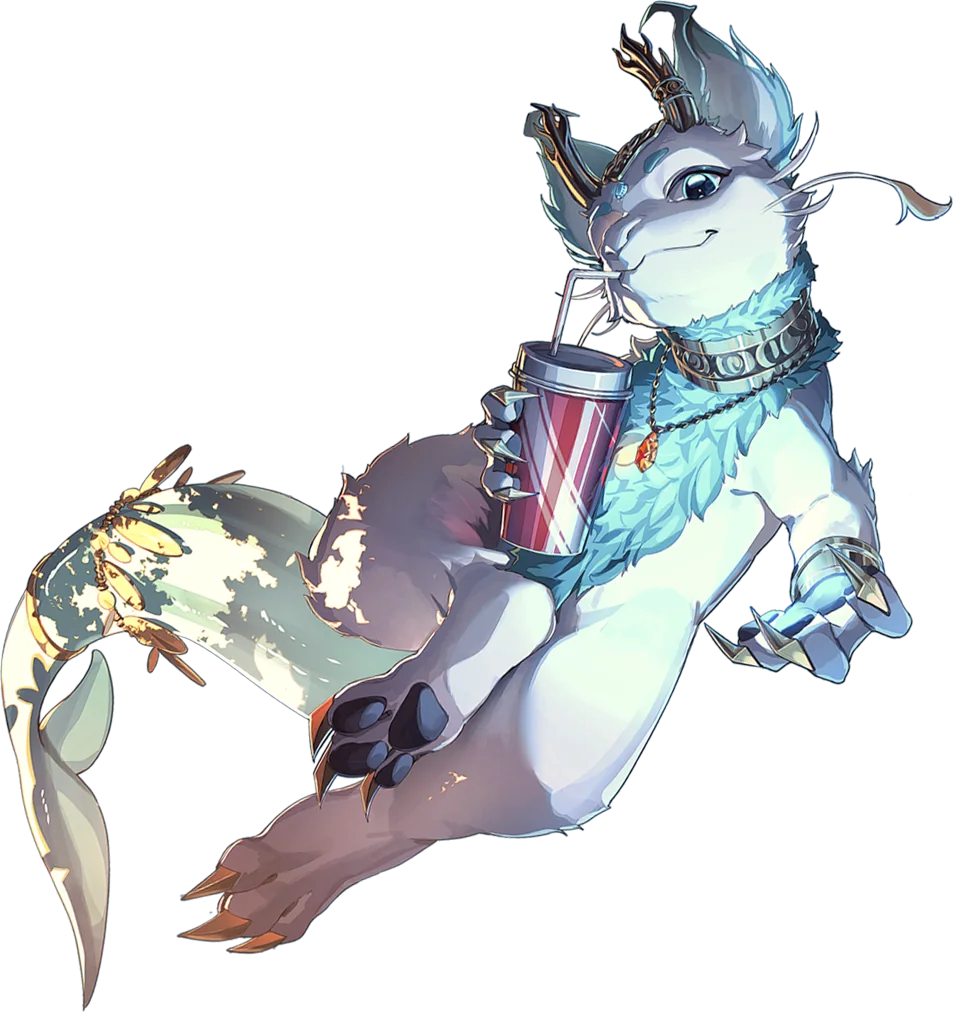 Koubai, petit dragon des mers, sirotant une boisson